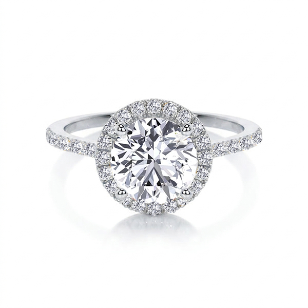 Round Shape Halo Lab Grown Ring With Thin Pave Band WG 3