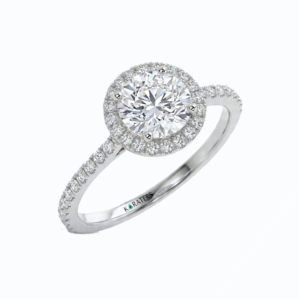 Round Shape Halo Lab Grown Ring With Thin Pave Band WG 2