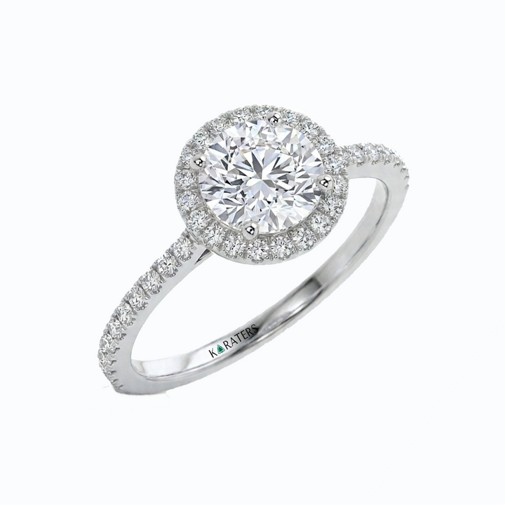 Round Shape Halo Lab Grown Ring With Thin Pave Band WG 2