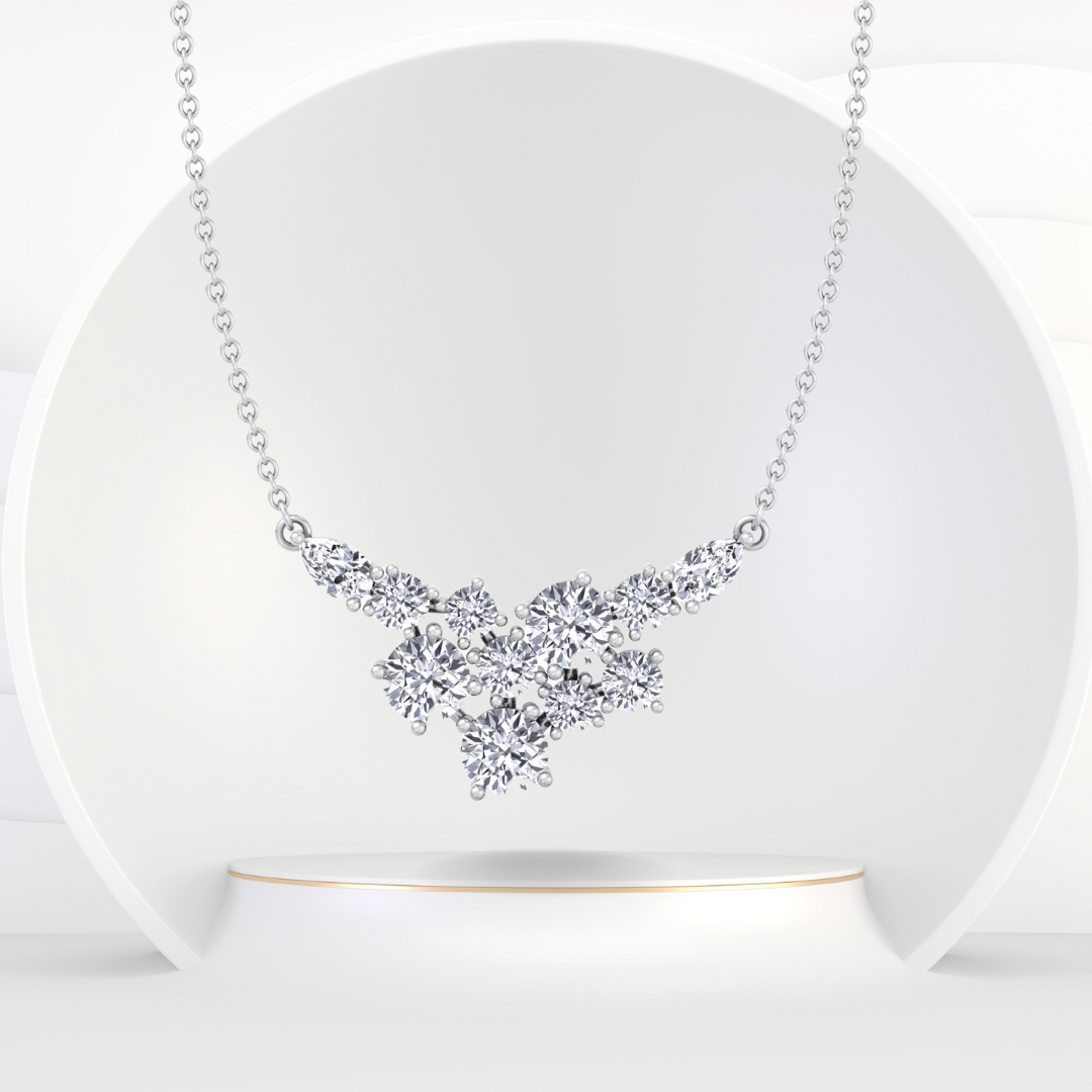 1.65CT Round Shape Cluster Natural Diamond Pendant Necklace