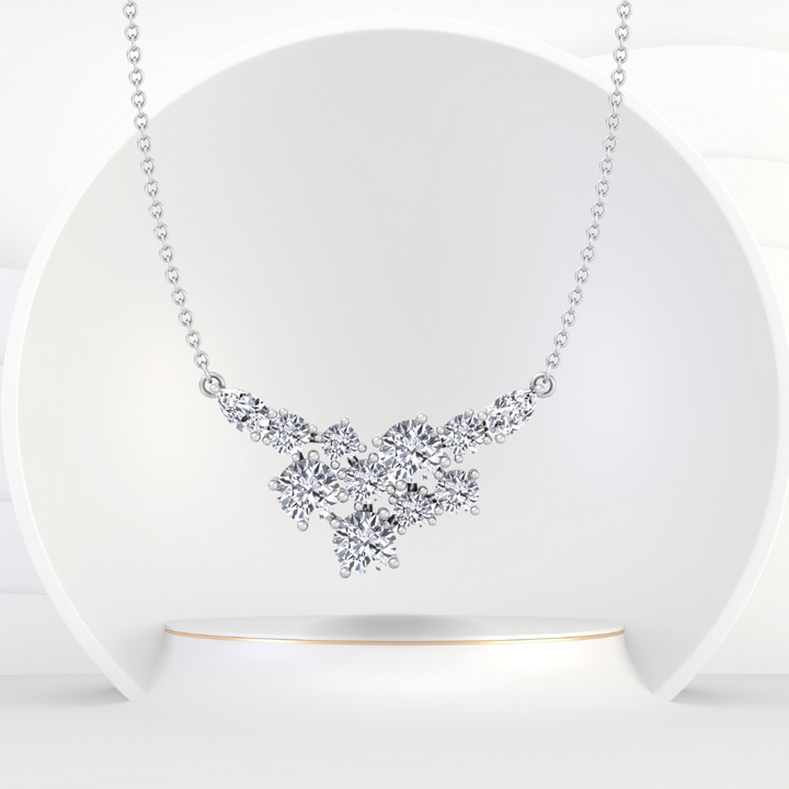 1.65CT Round Shape Cluster Natural Diamond Pendant Necklace