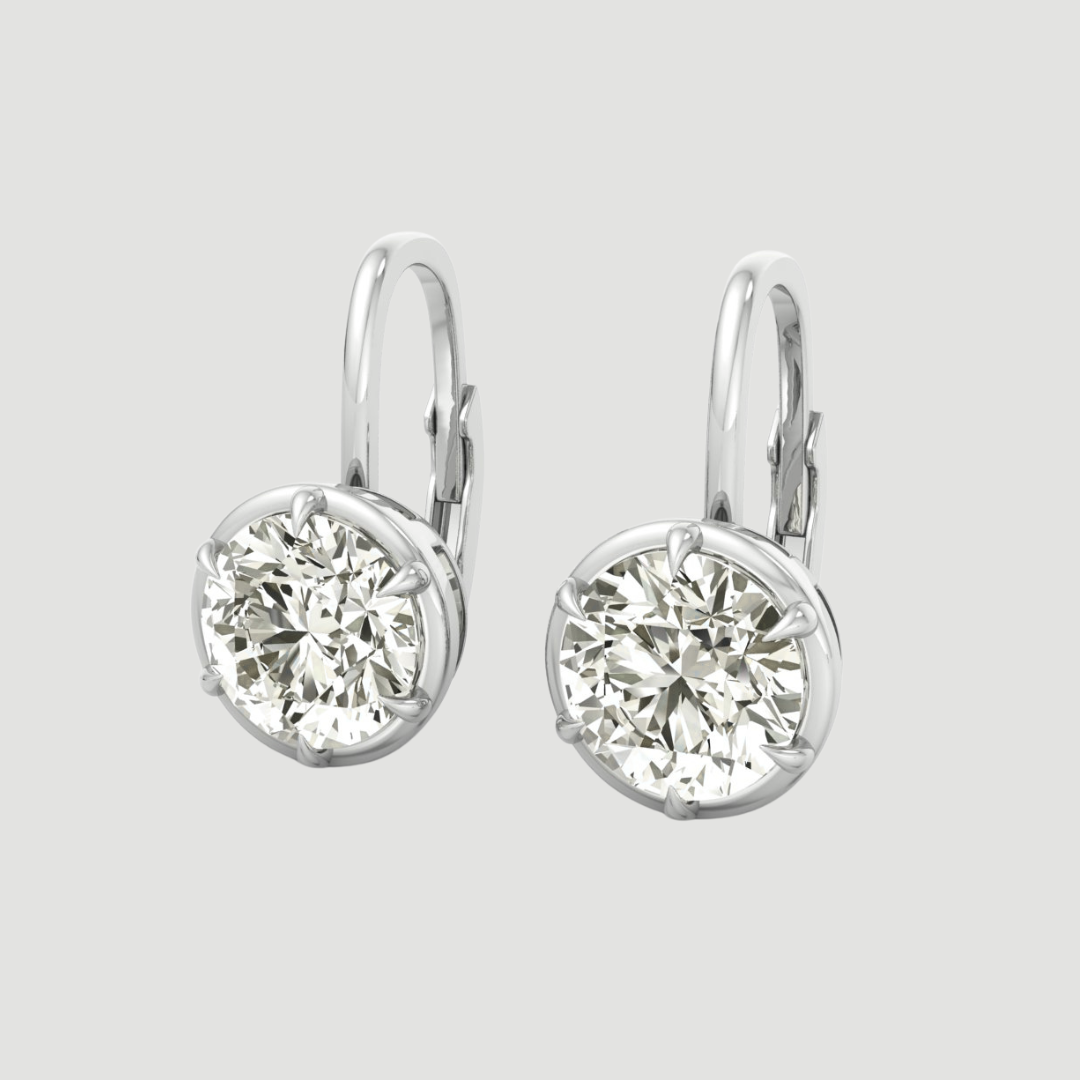 Round Shape Lab Grown Diamond Bezel Prong Drop Earrings