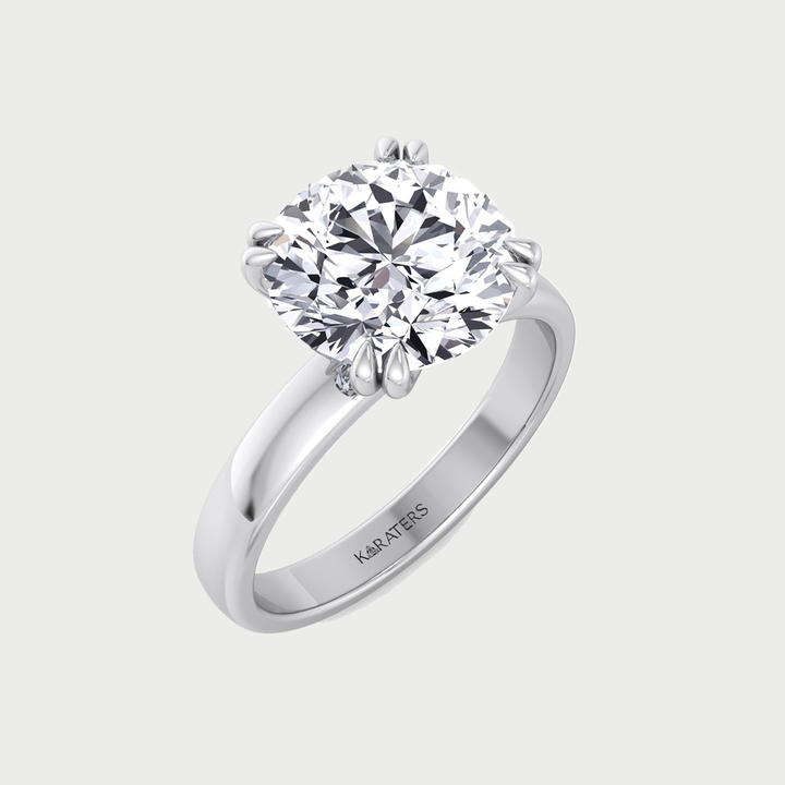 Double Prong Round Shape Lab Grown Diamond Solitaire Engagement Ring with Thick Band