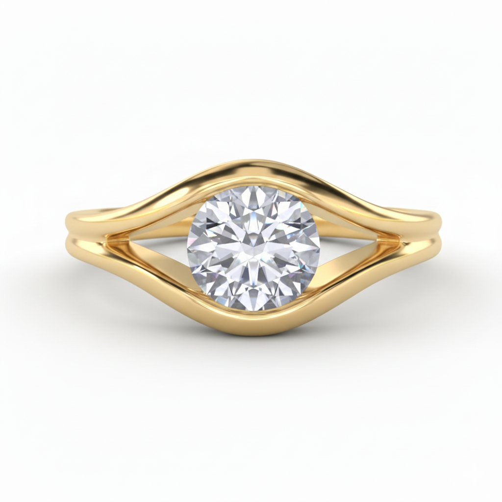 Oculus Solitaire Lab Grown Diamond Engagement Ring Yellow Gold 14K