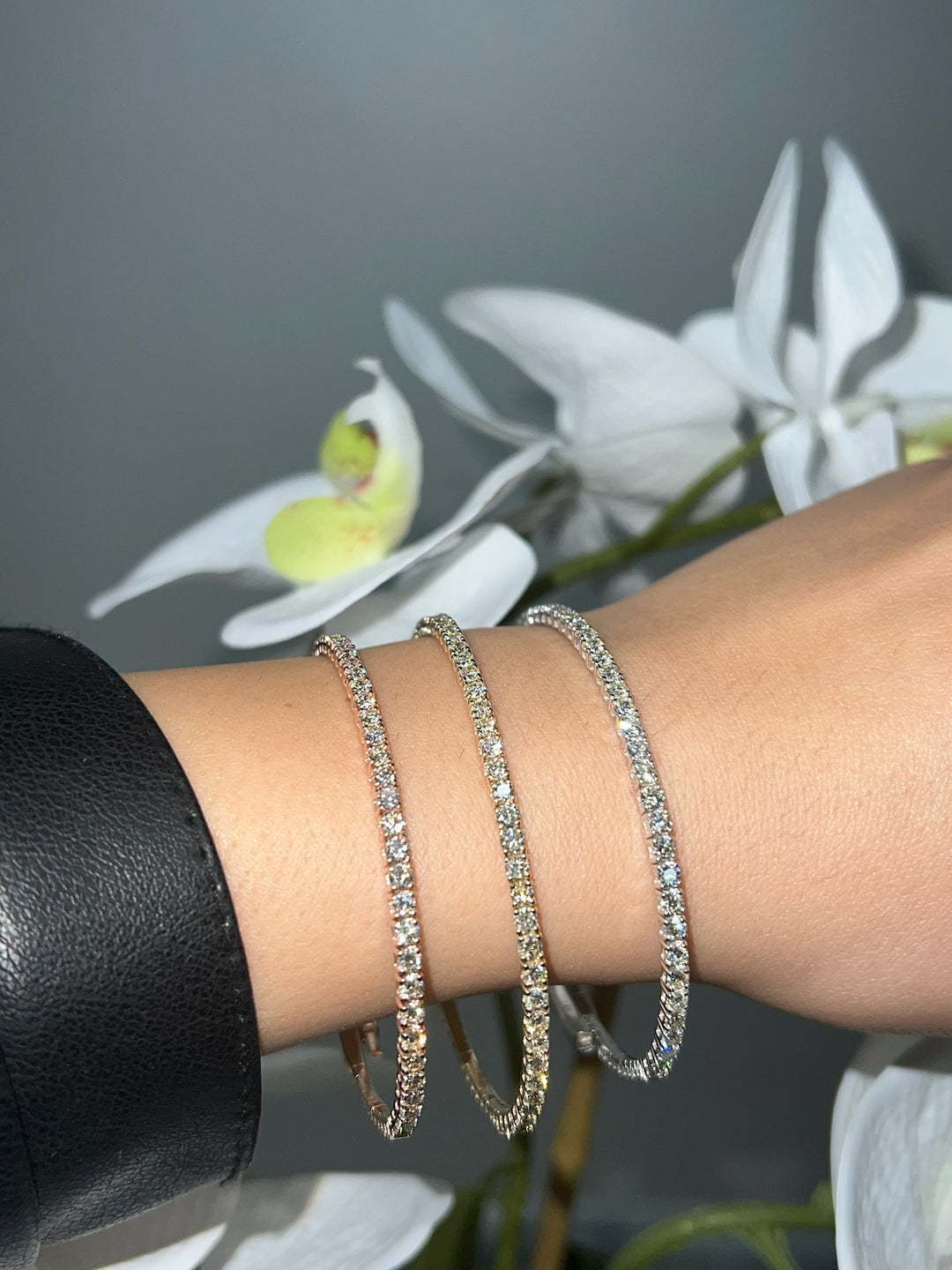 Round Cut Grown Diamond Flexible Rose Bangle Bracelet 