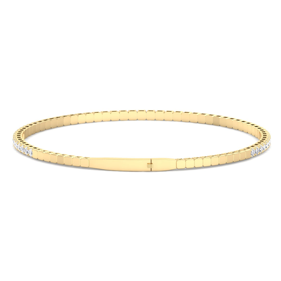 Round Cut Grown Diamond Yellow gold Flexible Bangle Bracelet 