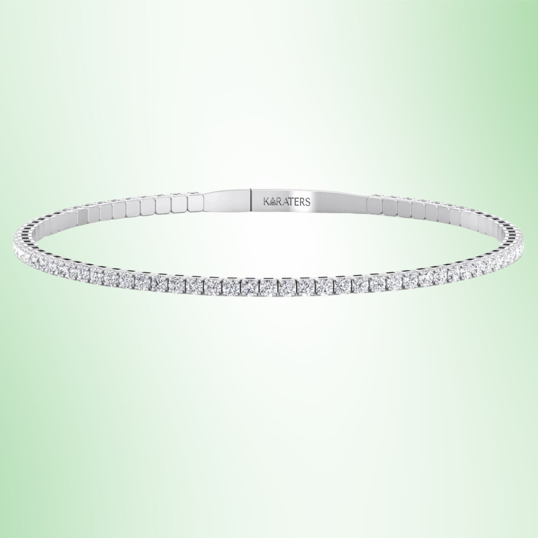 Round Cut Lab Diamond Flexible Bangle Bracelet 14K
