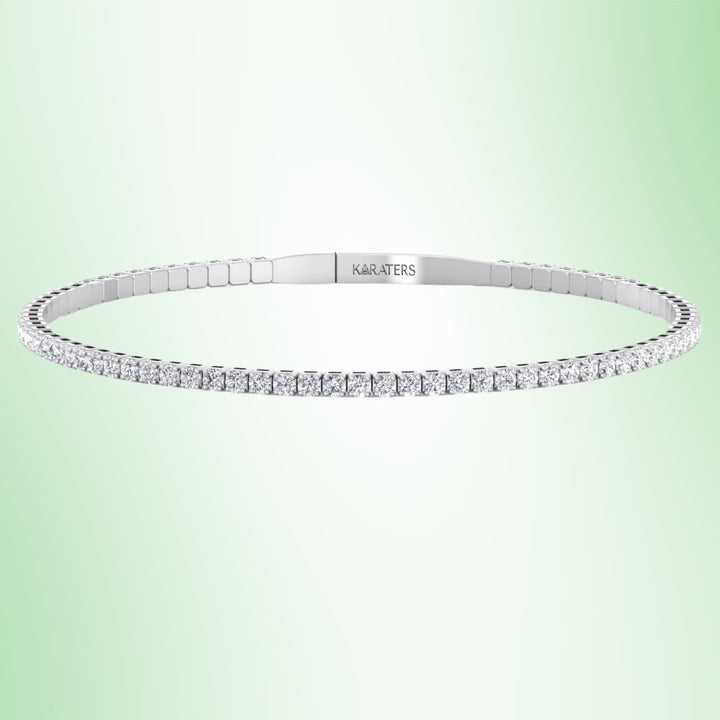 Round Cut Lab Diamond Flexible Bangle Bracelet 14K