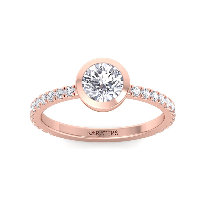 Round Diamond Ring with Pave Band Rose Gold 