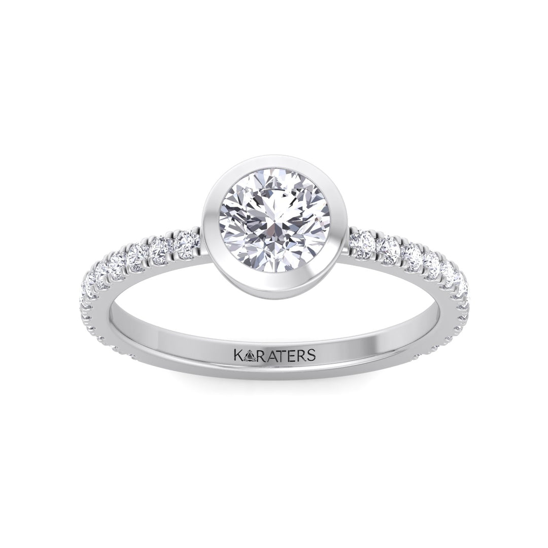 Round Diamond Ring with Pave Band White Gold 