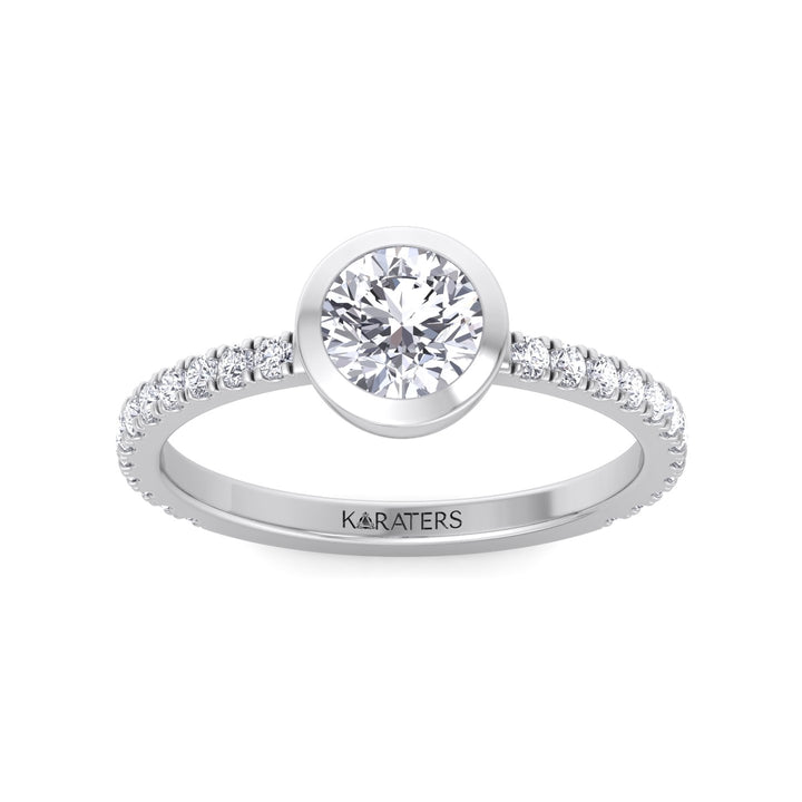 Round Diamond Ring with Pave Band White Gold 