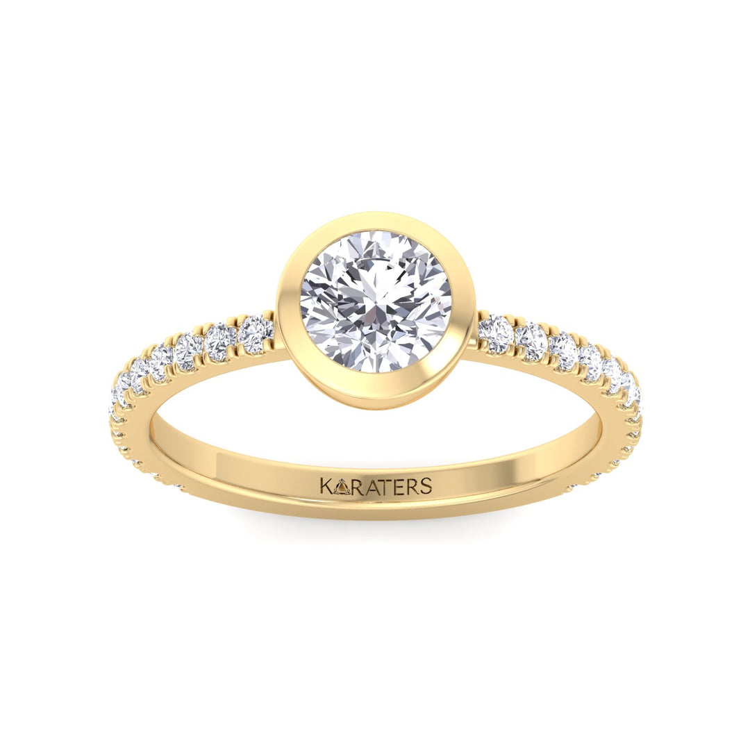 Round Diamond Ring with Pave Band Yellow Gold 