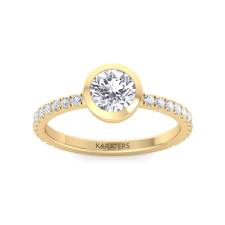 Round Diamond Ring with Pave Band Yellow Gold 