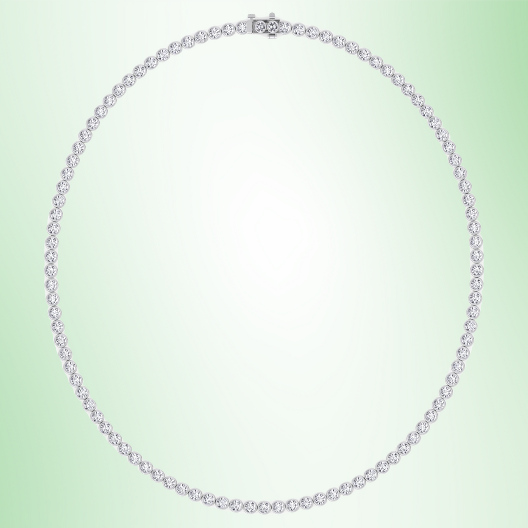 Round Shape Bezel Set Lab Grown Diamond Tennis Necklace 14K Solid Gold
