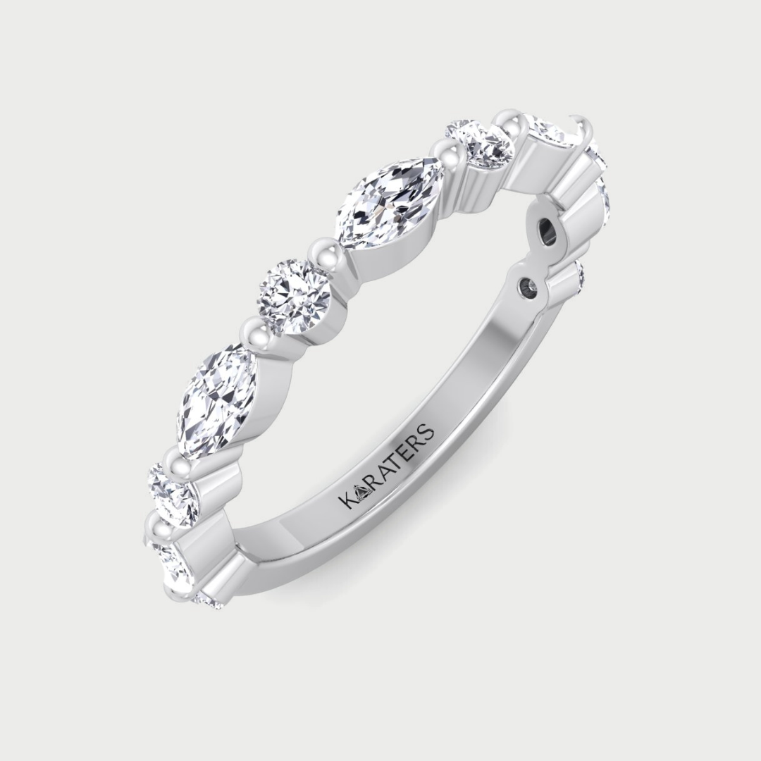 Round and Marquise Shape Lab Grown Diamond Wedding Band