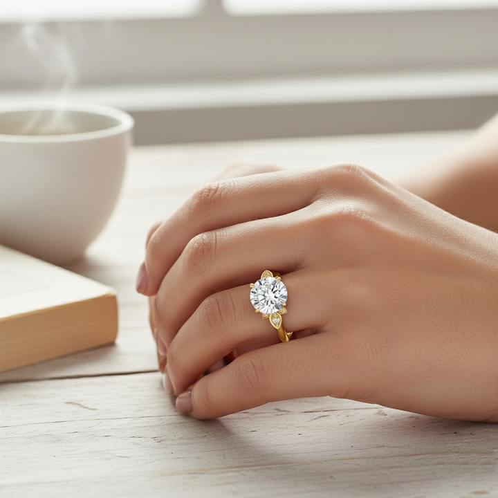 Round Cut Lab Grown Diamond Fiorella Engagement Ring Yellow Gold