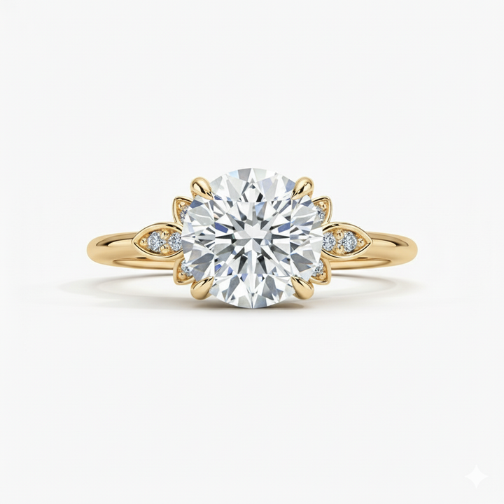 Round Cut Lab Grown Diamond Fiorella Engagement Ring Yellow Gold 18K