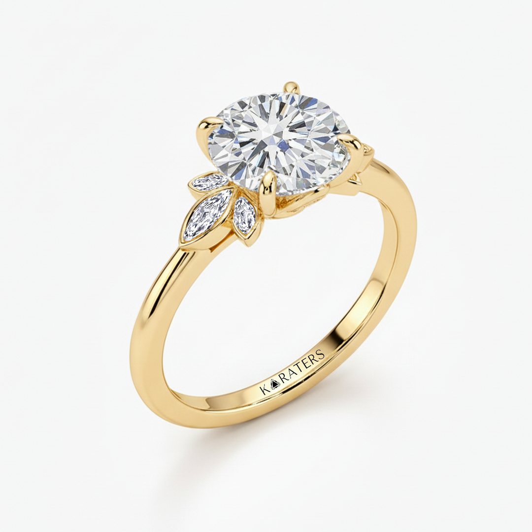 Round Cut Lab Grown Diamond Fiorella Engagement Ring YG