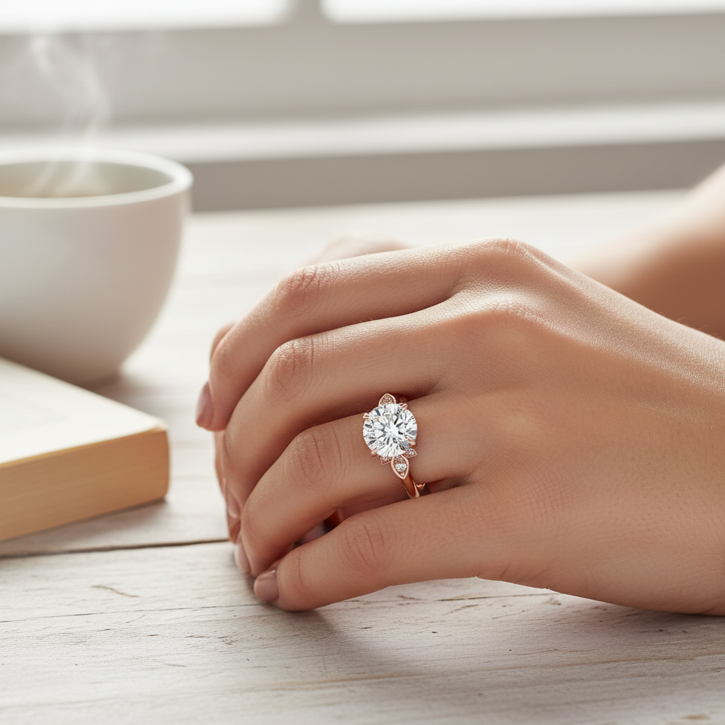 Round Cut Lab Grown Diamond Fiorella Engagement Ring Rose Gold