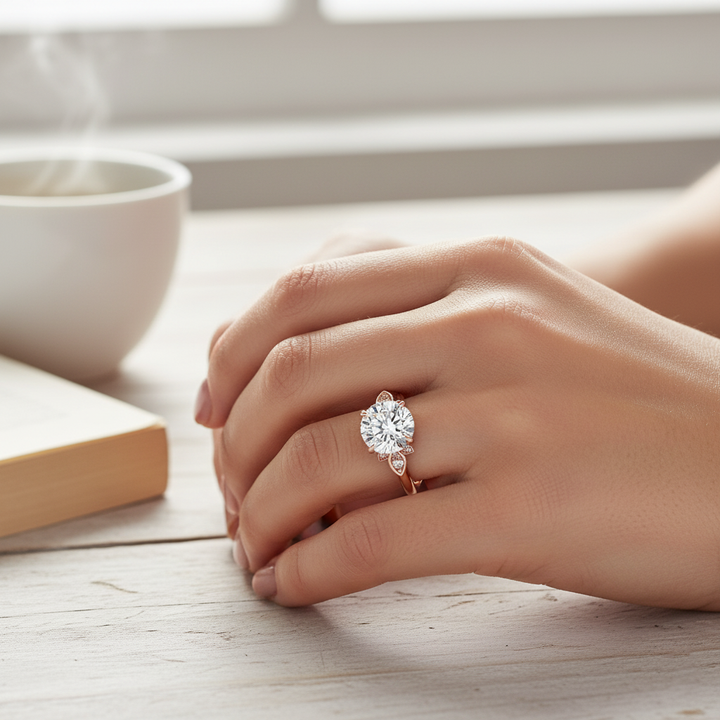 Round Cut Lab Grown Diamond Fiorella Engagement Ring Rose Gold