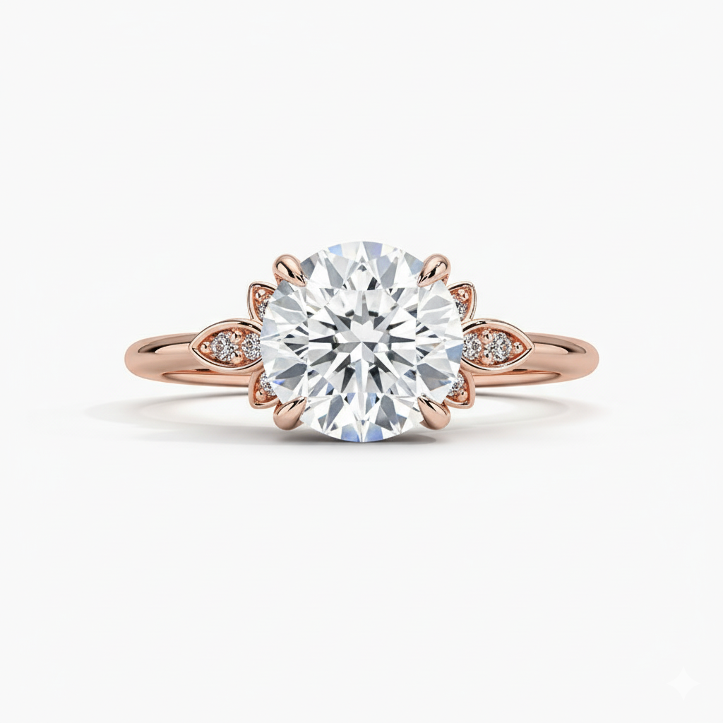 Round Cut Lab Grown Diamond Fiorella Engagement Ring Rose Gold 18K