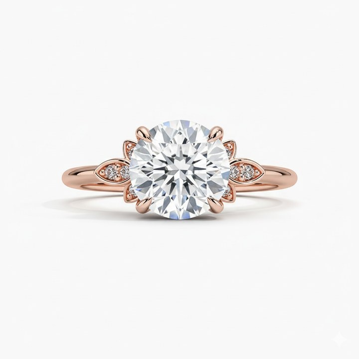 Round Cut Lab Grown Diamond Fiorella Engagement Ring Rose Gold 18K