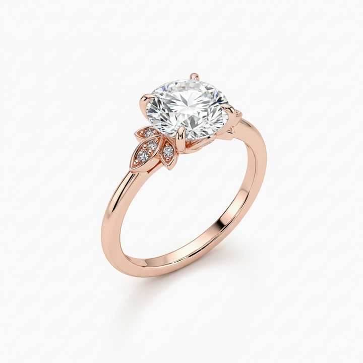 Round Cut Lab Grown Diamond Fiorella Engagement Ring Rose Gold 14K