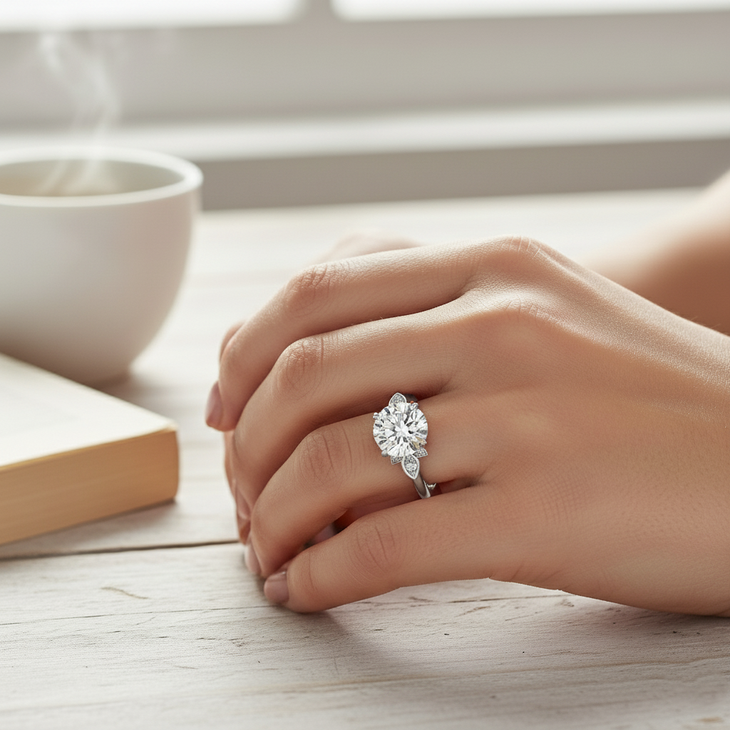 Round Cut Lab Grown Diamond Fiorella Engagement Ring White Gold