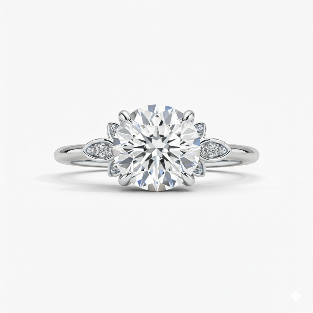 Round Cut Lab Grown Diamond Fiorella Engagement Ring White Gold 18K