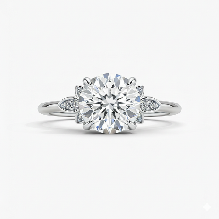 Round Cut Lab Grown Diamond Fiorella Engagement Ring White Gold 18K