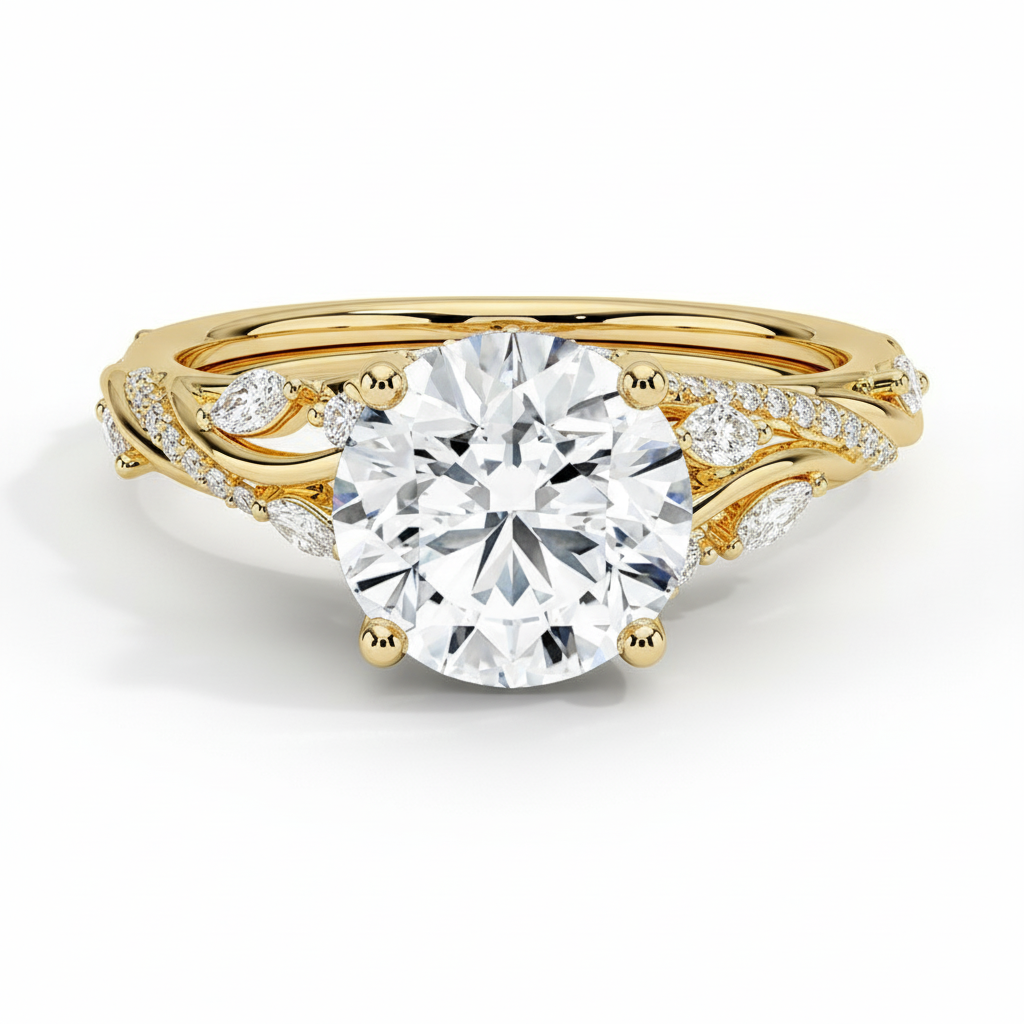 Twisted Willow Round Cut Lab Grown Diamond Engagement Ring Yellow Gold 18K