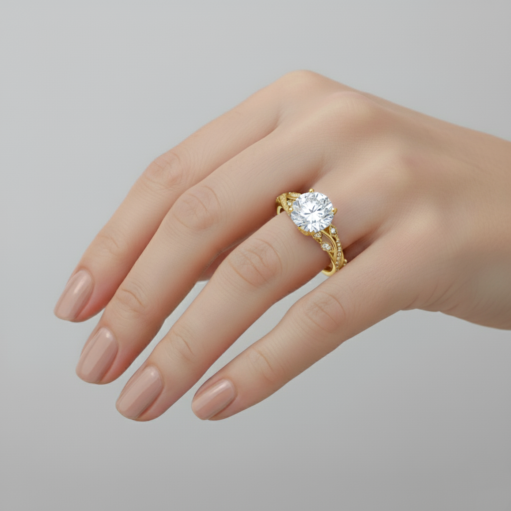 Twisted Willow Round Cut Lab Grown Diamond Engagement Ring Yellow Gold 