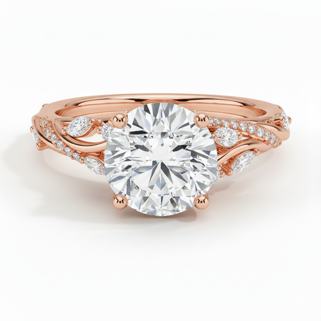 Twisted Willow Round Cut Lab Grown Diamond Engagement Ring Rose Gold 18K