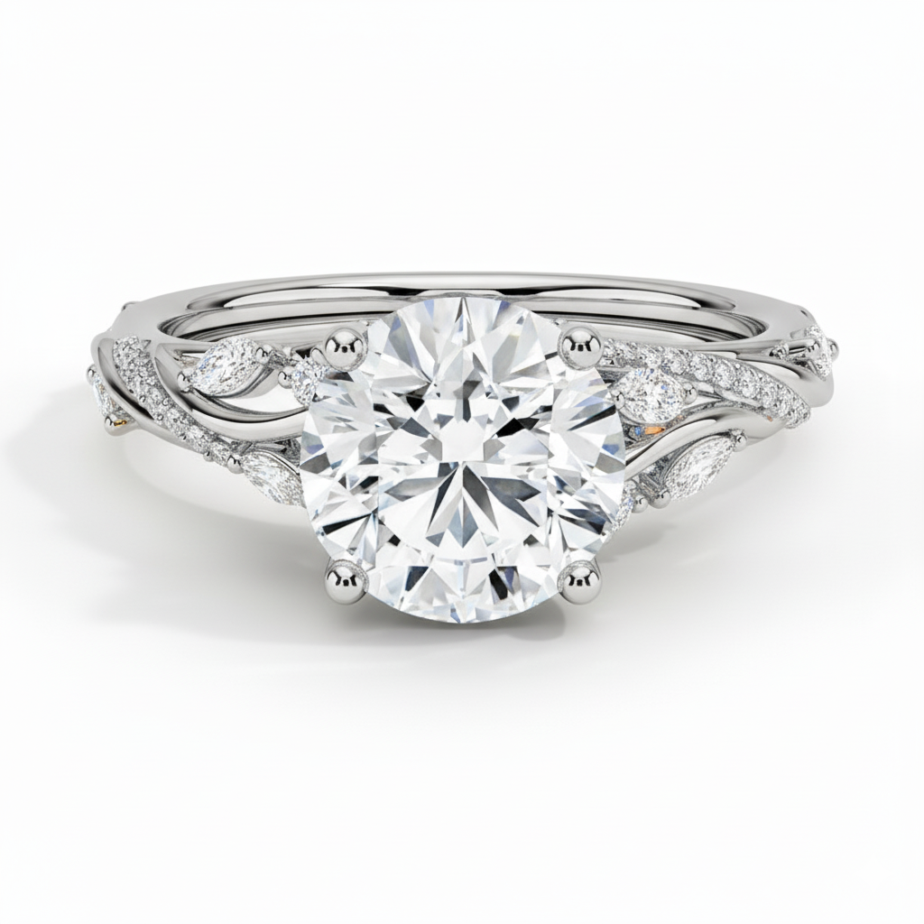 Twisted Willow Round Cut Lab Grown Diamond Engagement Ring White Gold 18K