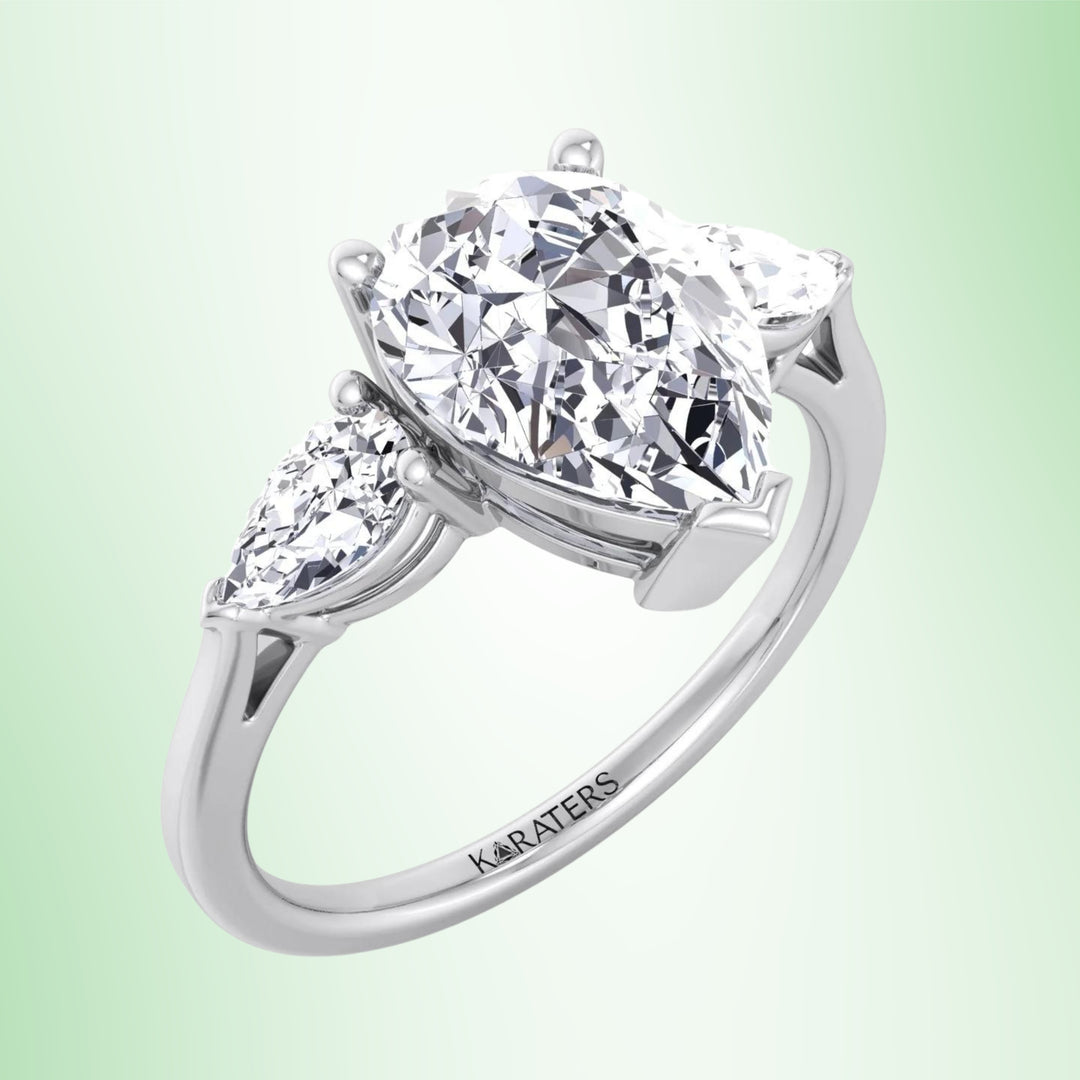 Sandalia-Pear Shaped Cut Lab Grown Diamond Solitaire Engagement Ring With Pear SideStones