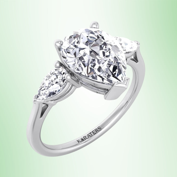 Sandalia-Pear Shaped Cut Lab Grown Diamond Solitaire Engagement Ring With Pear SideStones