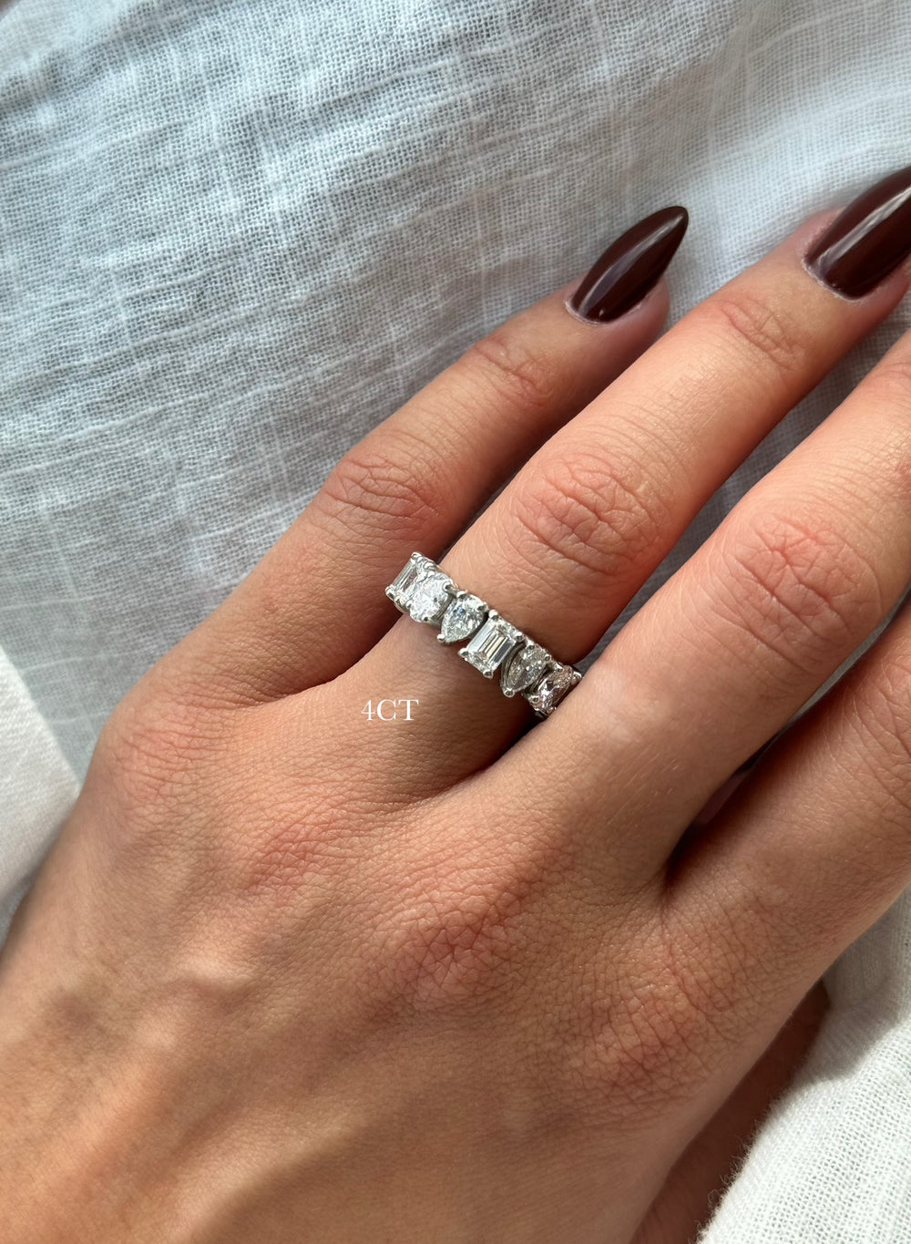 Sela - Multi Shape Lab Grown White Gold Diamond Eternity Band, Female Hand