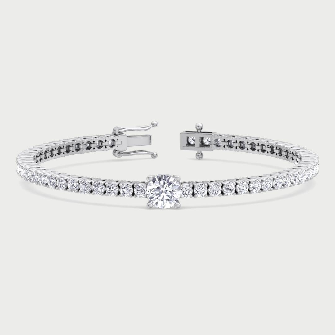 10Ct Round Cut Single Station Lab-Grown Diamond Tennis Bracelet 14K Solid Gold