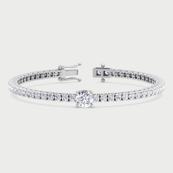 10Ct Round Cut Single Station Lab-Grown Diamond Tennis Bracelet 14K Solid Gold