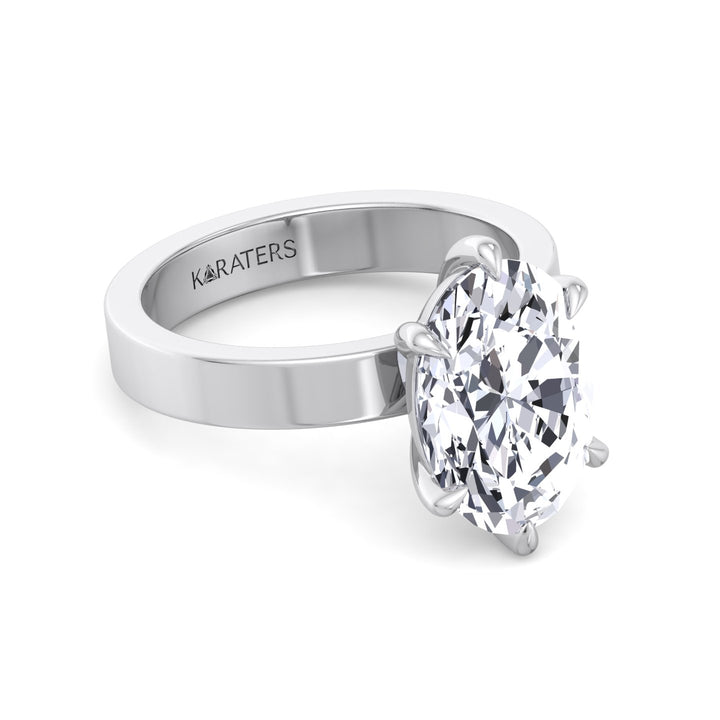 Six-Prong Oval Lab Diamond Ring Rose Band White
