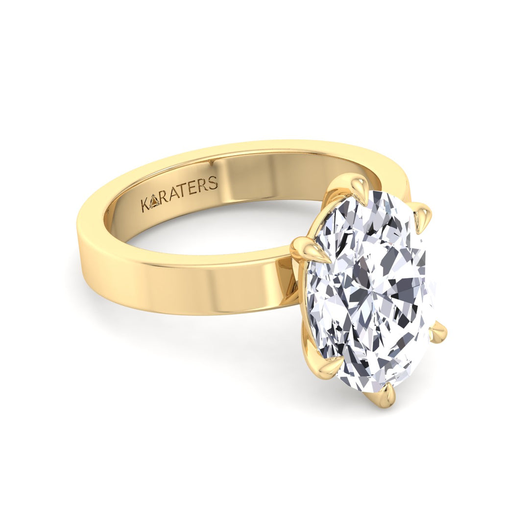 Six-Prong Oval Lab Diamond Ring Rose Band Yellow
