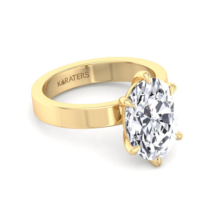 Six-Prong Oval Lab Diamond Ring Rose Band Yellow

