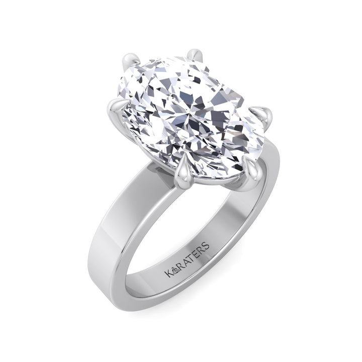 Six-Prong Oval Lab Diamond Ring White Thick Band
