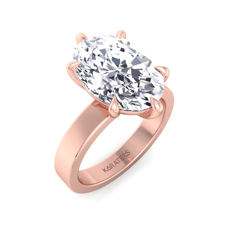 Six-Prong Oval Lab Diamond Ring Yellow Rose Band
