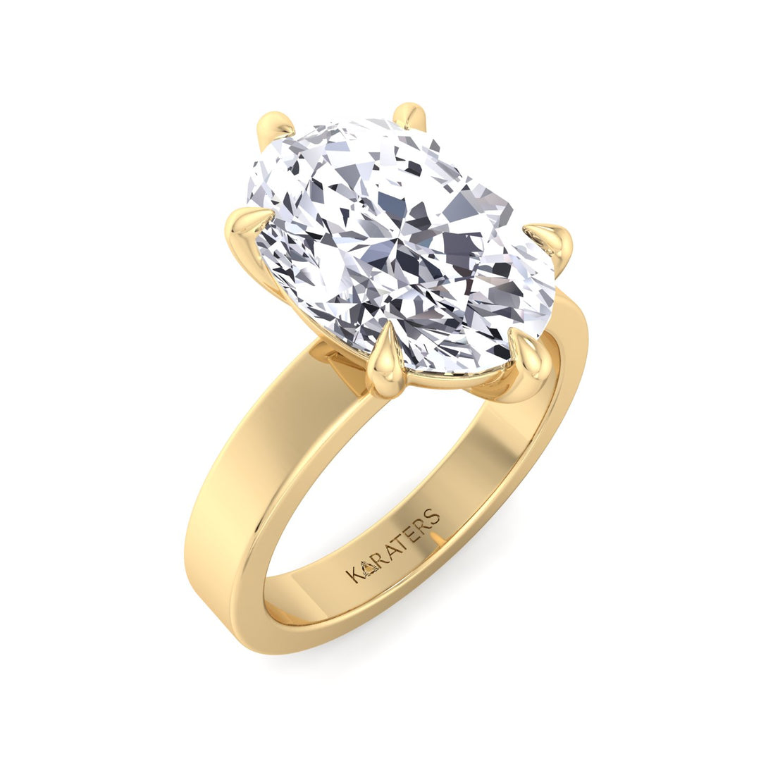 Six-Prong Oval Lab Diamond Ring Yellow Thick Band
