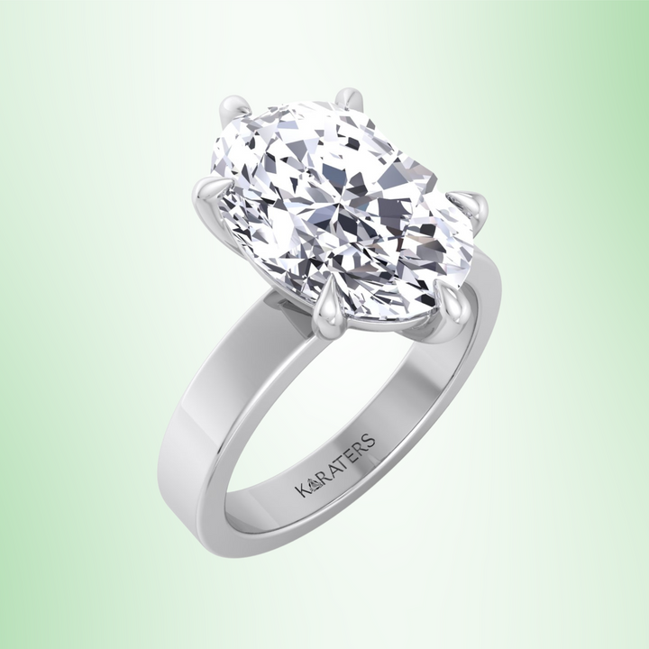 Six Prong Oval Lab Diamond Solitaire Engagement Ring Thick Band