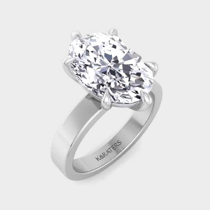 Six Prong Oval Shape Lab Grown Diamond Solitaire Engagement Ring with Thick Band