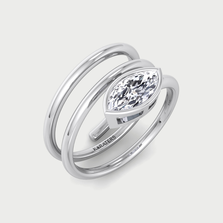 Spiral Bezel Set Marquise-Cut Lab Grown Diamond Ring