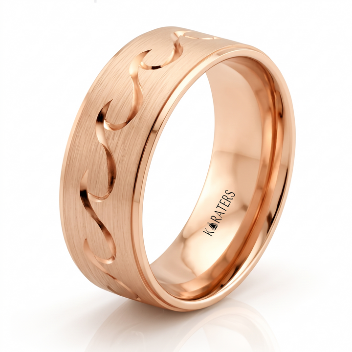 Men's Wave Pattern Solid Gold Band RG