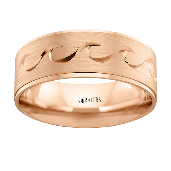 Men's Wave Pattern Solid Gold Band RG2